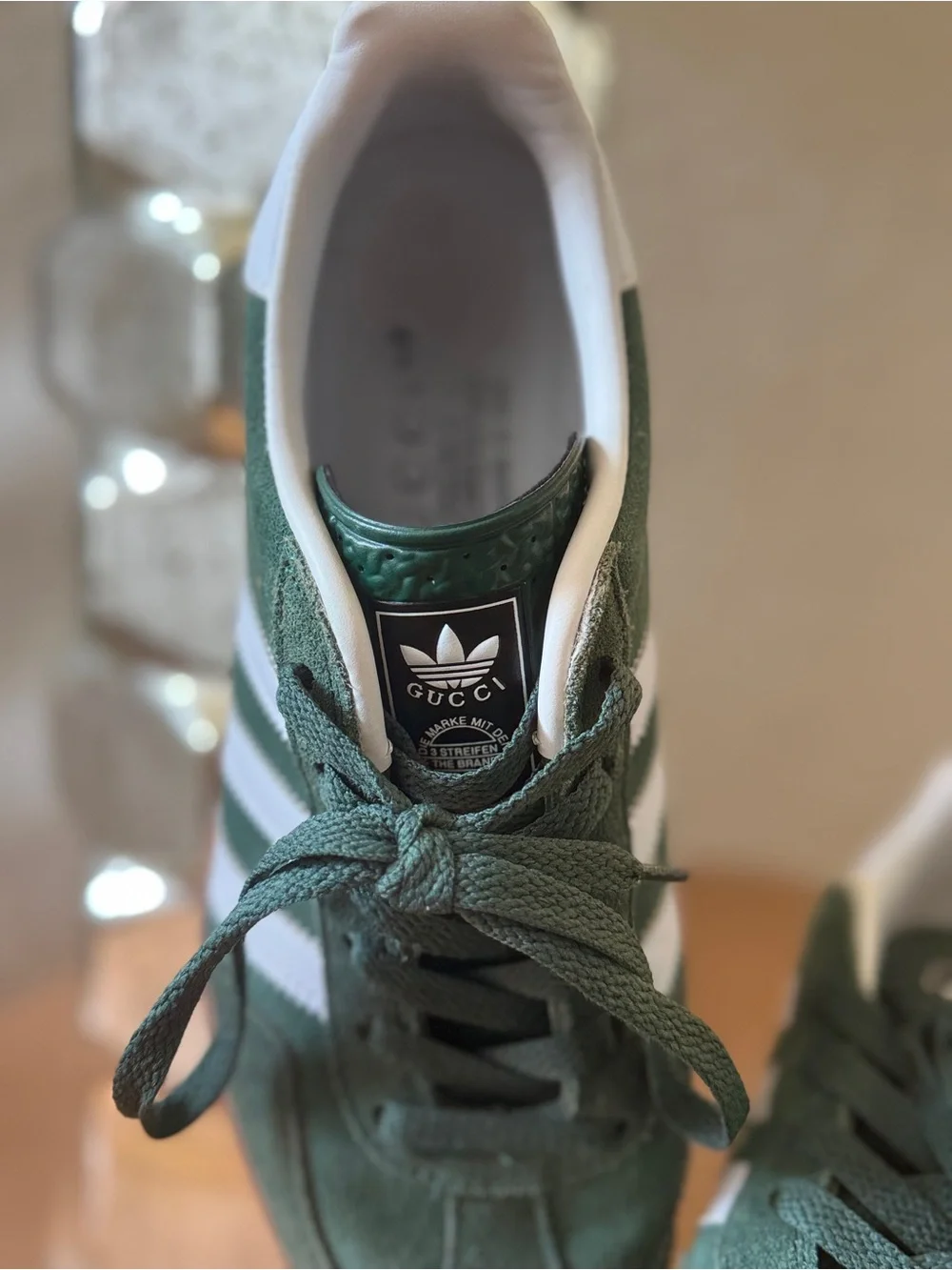 Gucci Adidas Gazelle Suede Sneakers in Forest Green & White